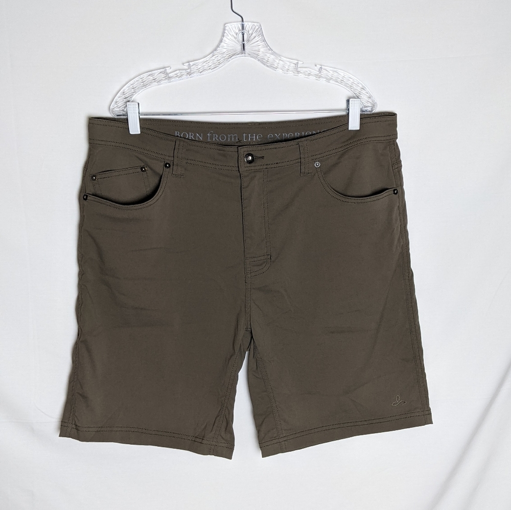 PRANA Brion Stretch Zion Hiking Casual Brown/Tan Shorts Men 38WX9L Flat Front